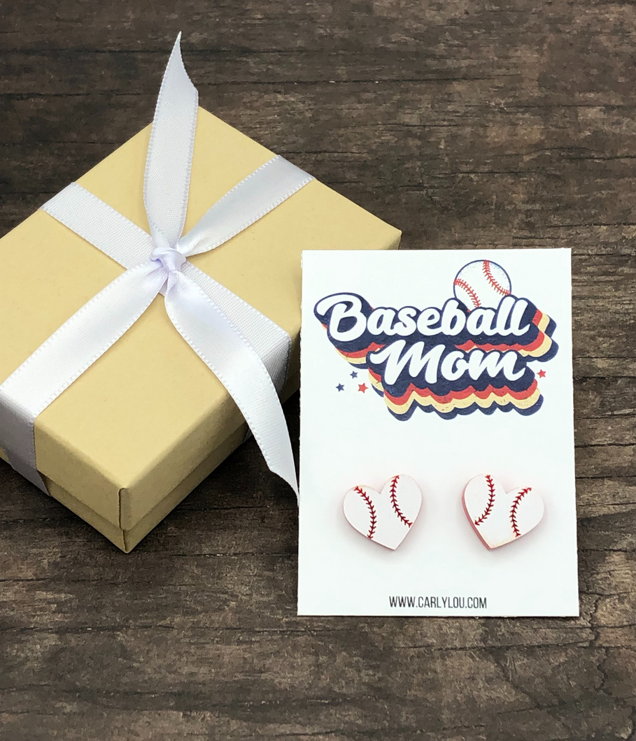 Baseball Mom Baseball Heart Earrings
