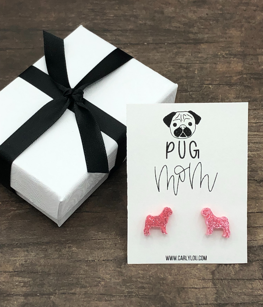 Pug earrings for pug dog mom - pink pug