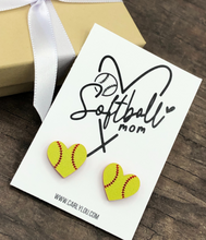 Load image into Gallery viewer, Softball Mom Softball Heart Earrings

