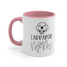 Load image into Gallery viewer, labrador mom mug - shown with pink accent coffee mug and black labrador
