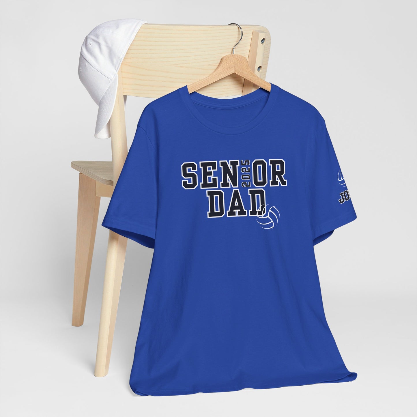 Custom Senior Volleyball Mom Shirt Name on Sleeve Volleyball Shirt Volleyball Dad Shirt Volleyball Gifts Matching Shirts Volleyball tshirt Volleyball Mom and Dad Shirts Volleyball tshirt family shown in true royal blue