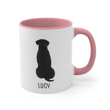 Load image into Gallery viewer, labrador mom mug - shown with pink accent coffee cup and black labrador
