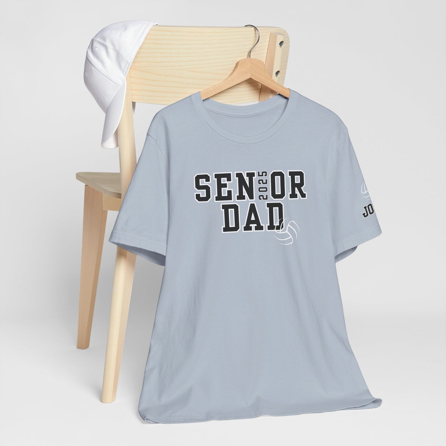 Custom Senior Volleyball Mom Shirt Name on Sleeve Volleyball Shirt Volleyball Dad Shirt Volleyball Gifts Matching Shirts Volleyball tshirt Volleyball Mom and Dad Shirts Volleyball tshirt family shown in light blue