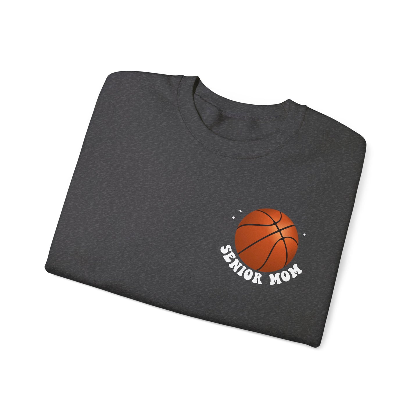 Senior Basketball Mom Era Sweatshirt shown in dark heather grey