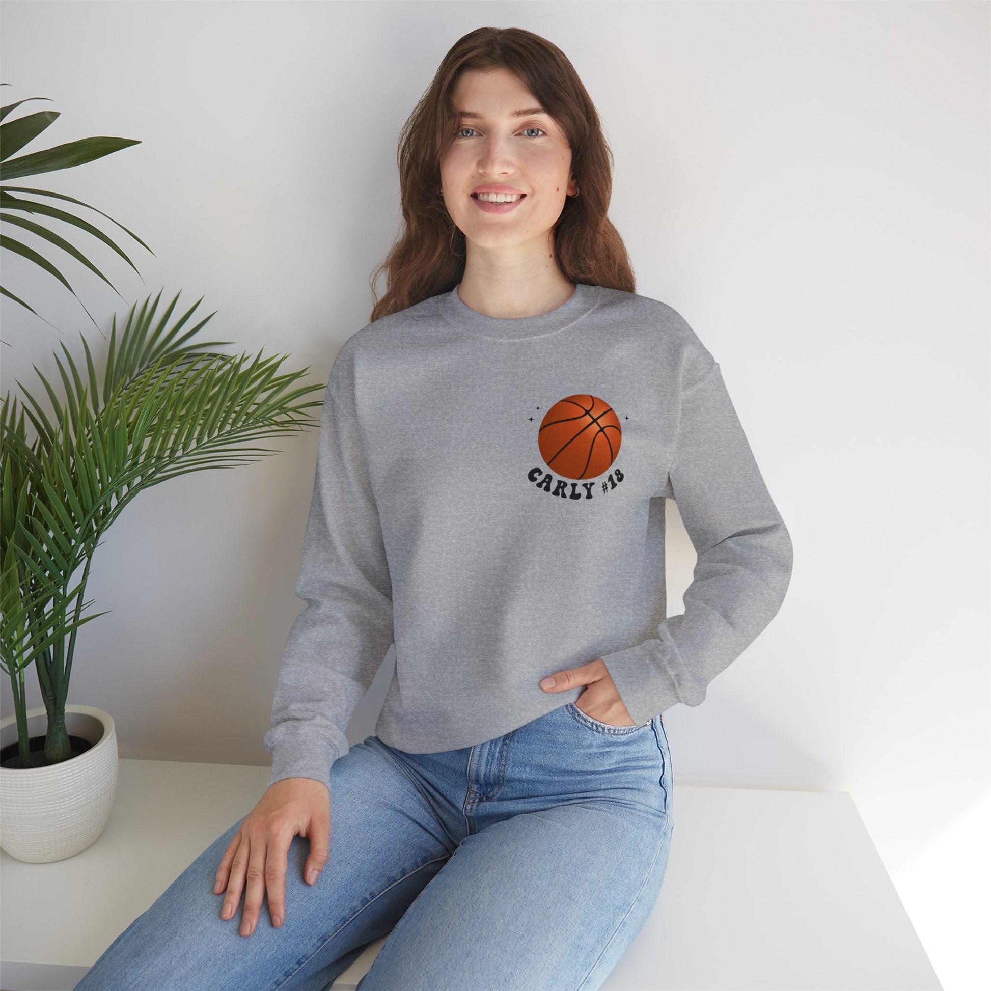 In My Basketball Mom Era Sweatshirt Personalized with Basketball Player Name & Number - shown in sport grey