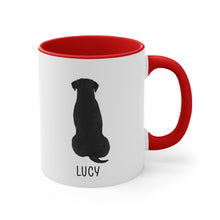 Load image into Gallery viewer, labrador mom mug - shown with red accent christmas mug and black labrador
