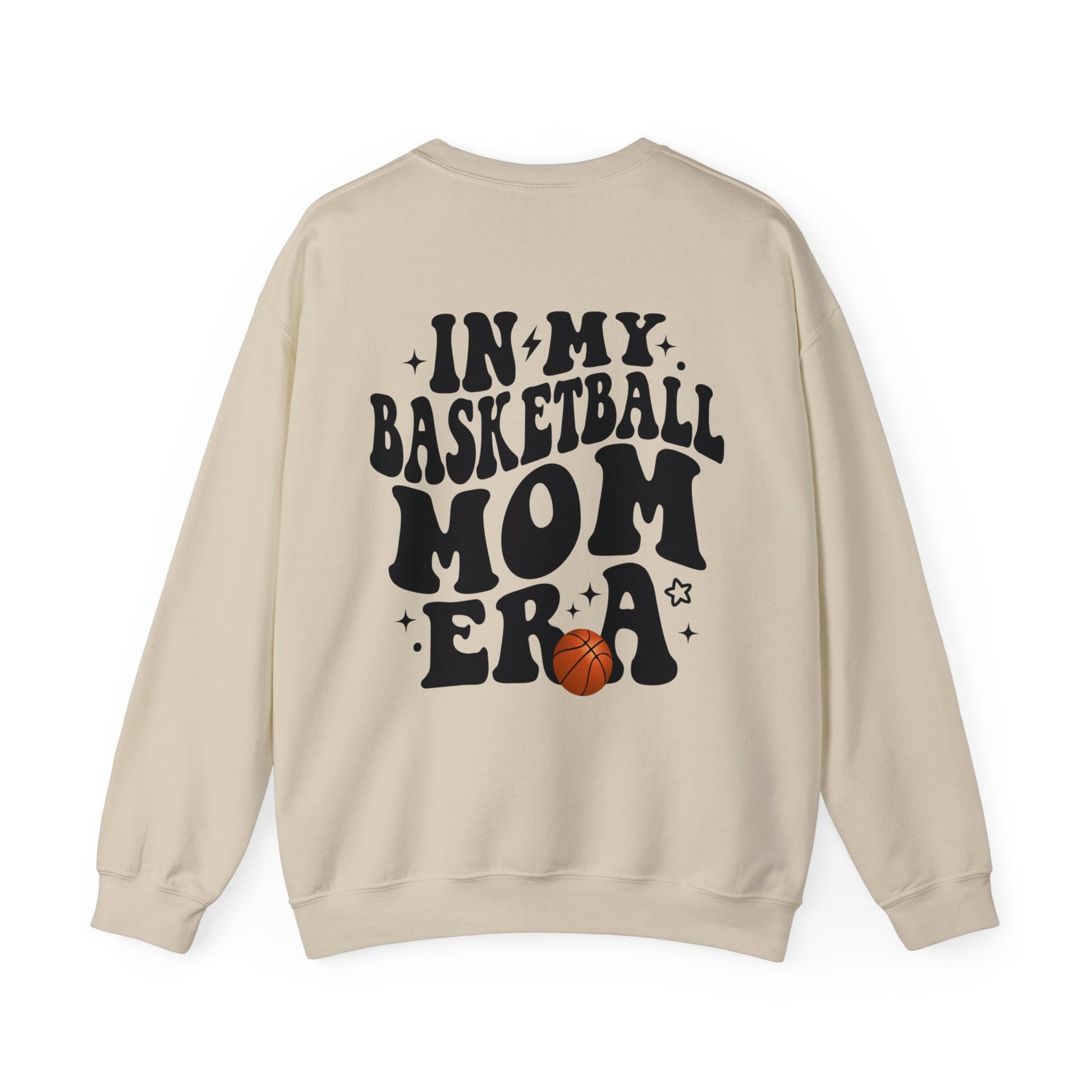 In My Basketball Mom Era Sweatshirt Personalized with Basketball Player Name & Number - shown in sand