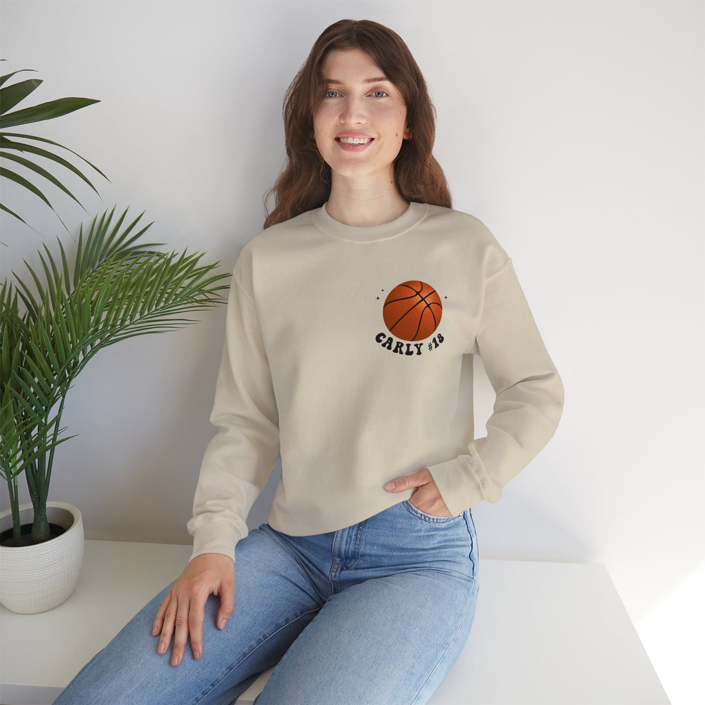 In My Basketball Mom Era Sweatshirt Personalized with Basketball Player Name & Number - shown in sand