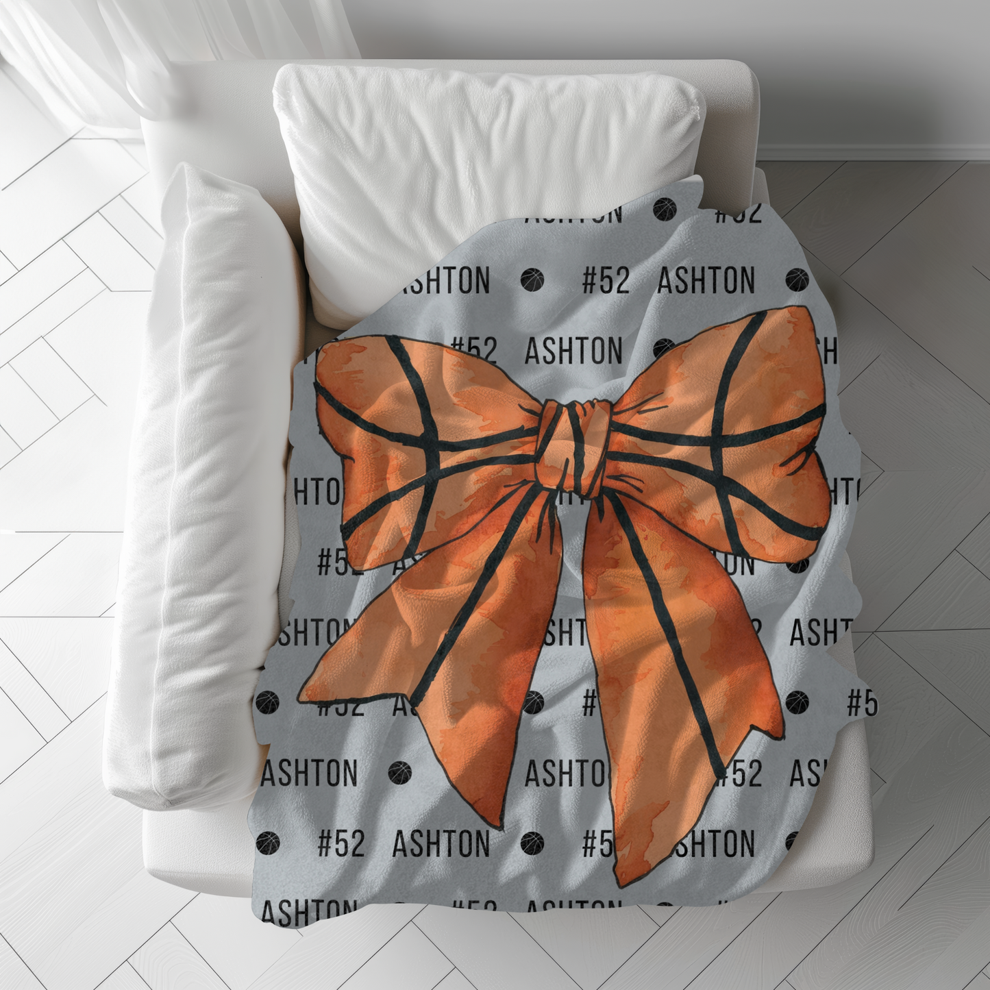 Coquette Bow Personalized Name Basketball Blanket