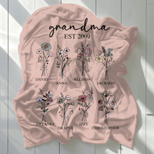 Load image into Gallery viewer, Grandmas Garden Grandma Blanket Personalized with Grandchildren&#39;s Birth Flowers
