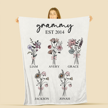 Load image into Gallery viewer, Grandmas Garden Grandma Blanket Personalized with Grandchildren&#39;s Birth Flowers
