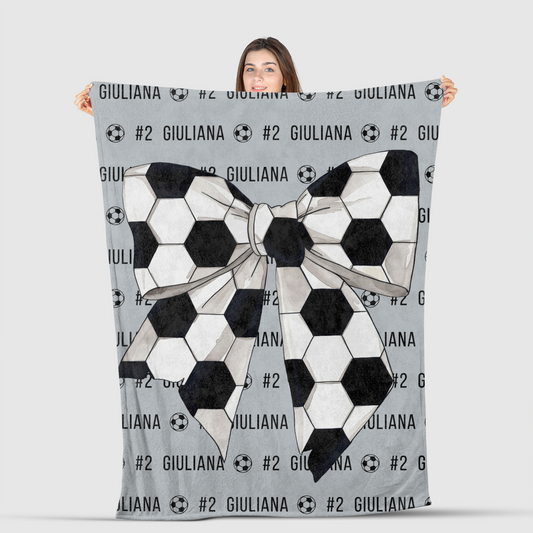 Custom Coquette Bow Soccer Blanket Coquette Blanket Personalized Name Blanket Custom Soccer Gifts Girls Soccer Decor Soccer Mama