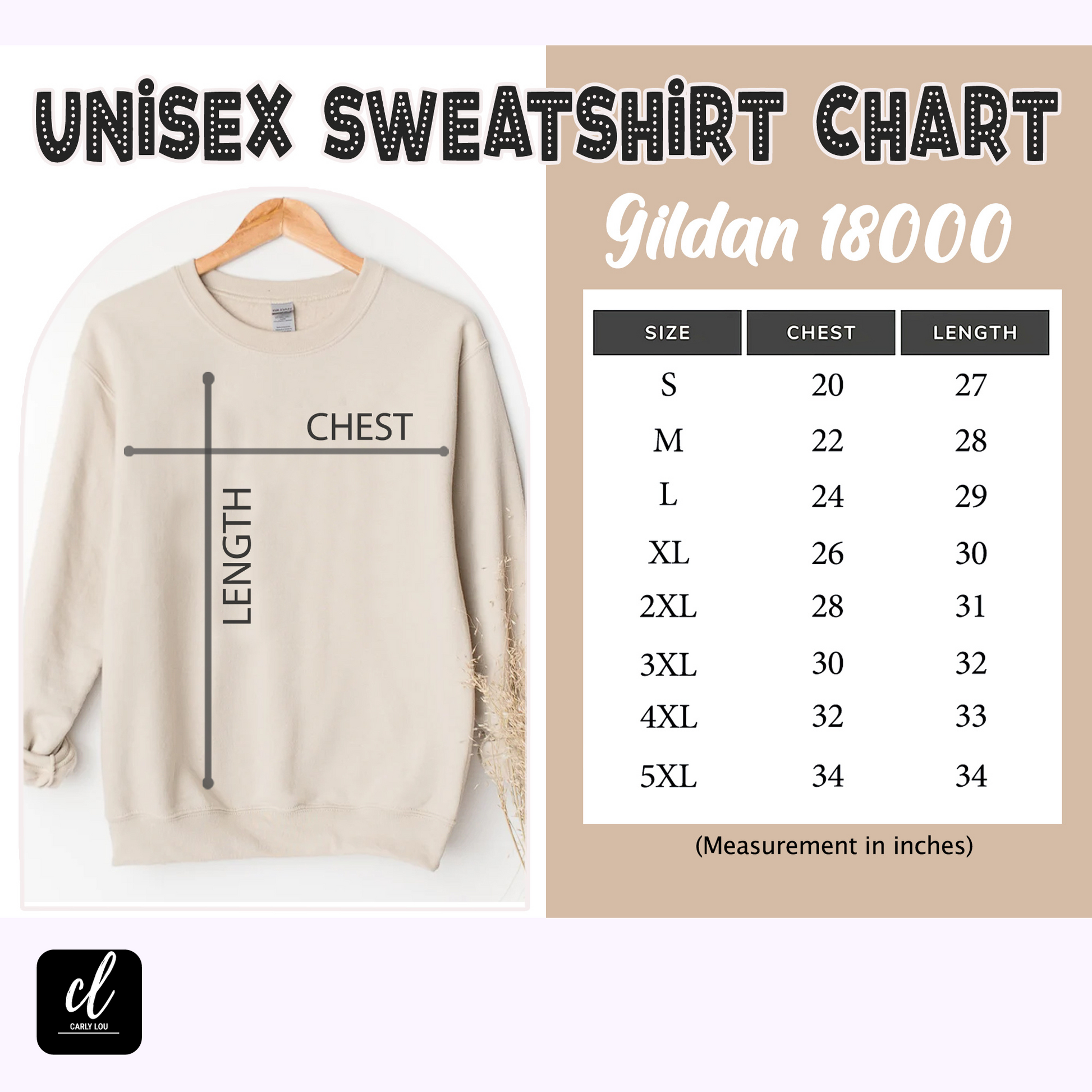 gildan 18000 size chart