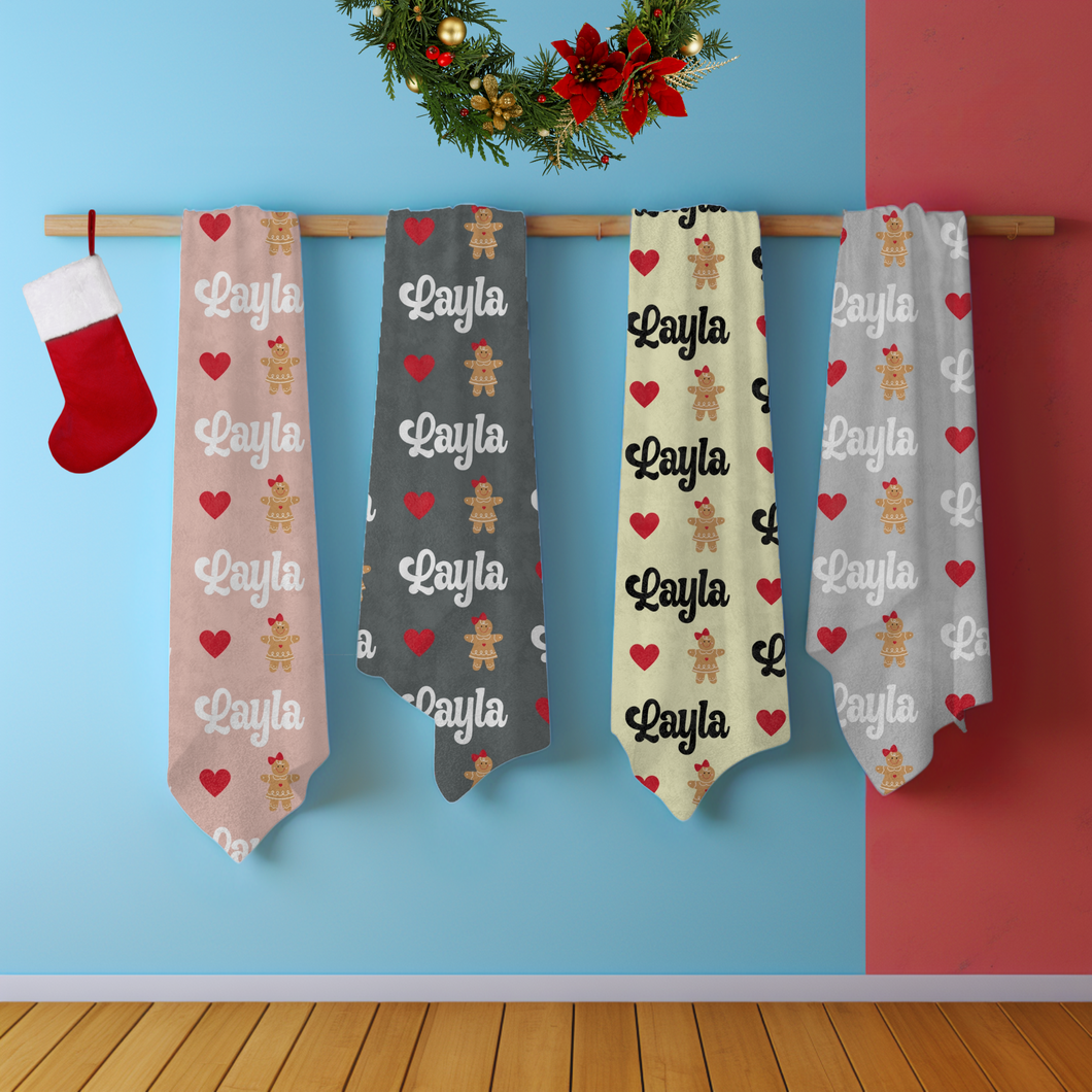 Personalized Christmas Blanket Gingerbread Girl Name Blanket