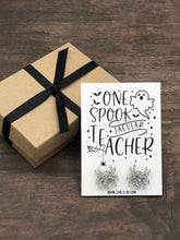 Load image into Gallery viewer, Halloween Teacher Earrings - One Spooktacular Teacher Spider Earrings
