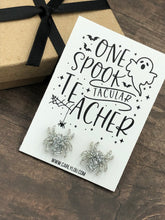 Load image into Gallery viewer, Halloween Teacher Earrings - One Spooktacular Teacher Spider Earrings
