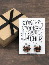 Load image into Gallery viewer, Halloween Teacher Earrings - One Spooktacular Teacher Spider Earrings
