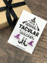 Load image into Gallery viewer, Halloween Teacher Earrings - One Spooktacular Teacher Witch Earrings
