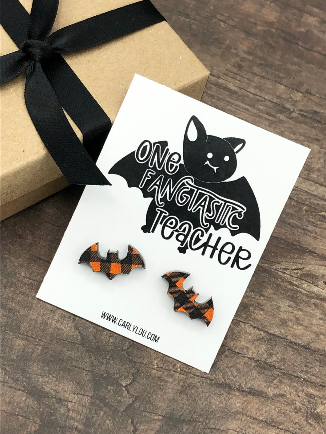 Halloween Teacher Earrings - One Fang-tastic Teacher Bat Earrings