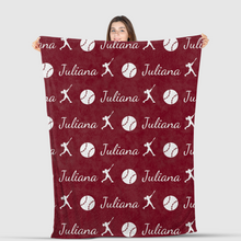 Load image into Gallery viewer, Softball Blanket Personalized with Softball Player Name and Batter
