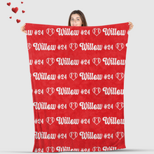 Load image into Gallery viewer, Softball Valentine Blanket Customized with Name &amp; Number Softball Gift Personalized Name Softball Blanket Name Blanket Custom Valentine Gift Teen Valentine Gift
