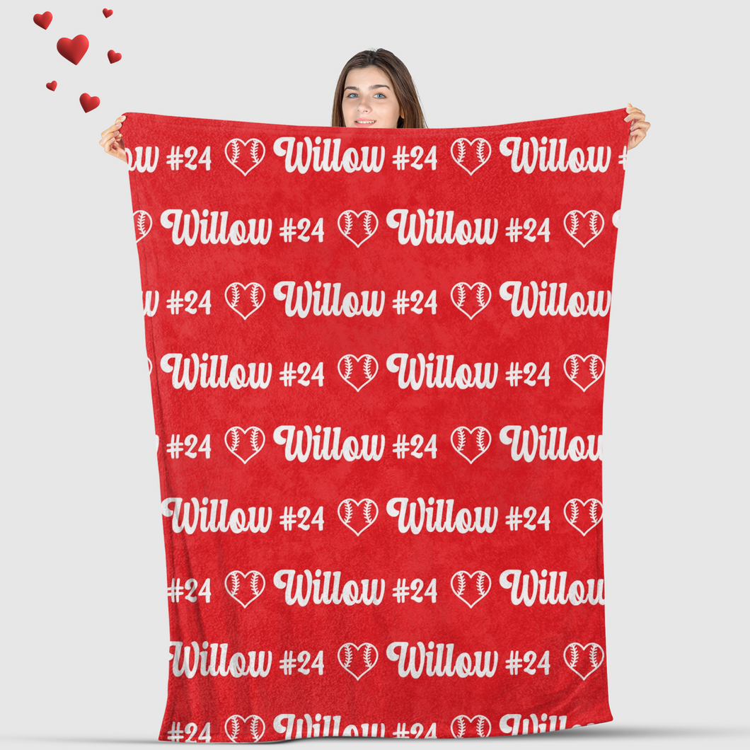 Softball Valentine Blanket Customized with Name & Number Softball Gift Personalized Name Softball Blanket Name Blanket Custom Valentine Gift Teen Valentine Gift