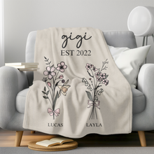 Load image into Gallery viewer, Grandmas Garden Grandma Blanket Personalized with Grandchildren&#39;s Birth Flowers
