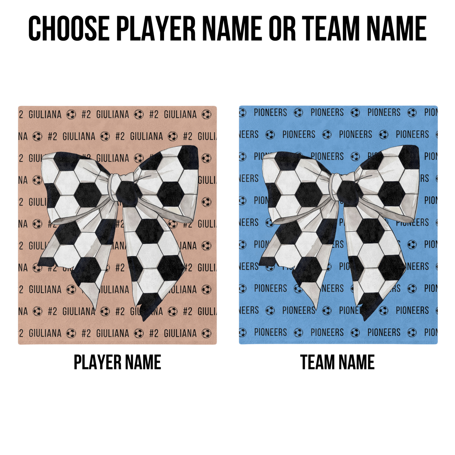 Custom Coquette Bow Soccer Blanket Personalized Name Blanket Soccer Gift