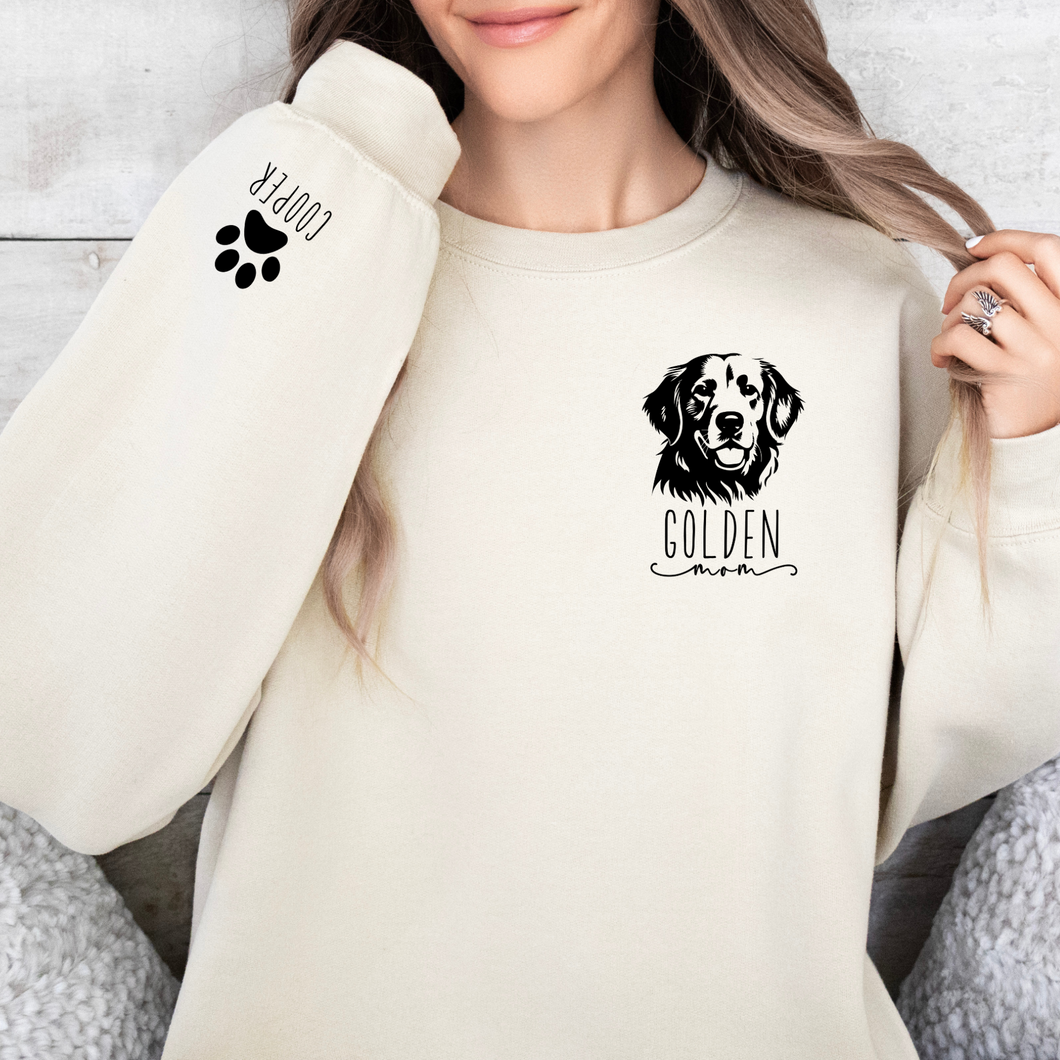 personalized golden retriever sweatshirt with dog name on sleeve