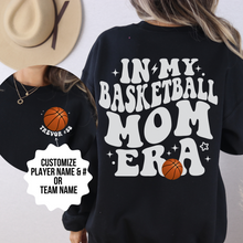 Load image into Gallery viewer, In My Basketball Mom Era Sweatshirt Personalized with Basketball Player Name &amp; Number - shown in black
