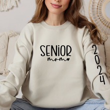 Load image into Gallery viewer, Senior Mom Sweatshirt, Senior Mom Shirt, Custom Sleeve Class of 2024, Senior Mom 2024 Graduation Shirt, Senior Mom Squad, Senior 2024 shown in sand
