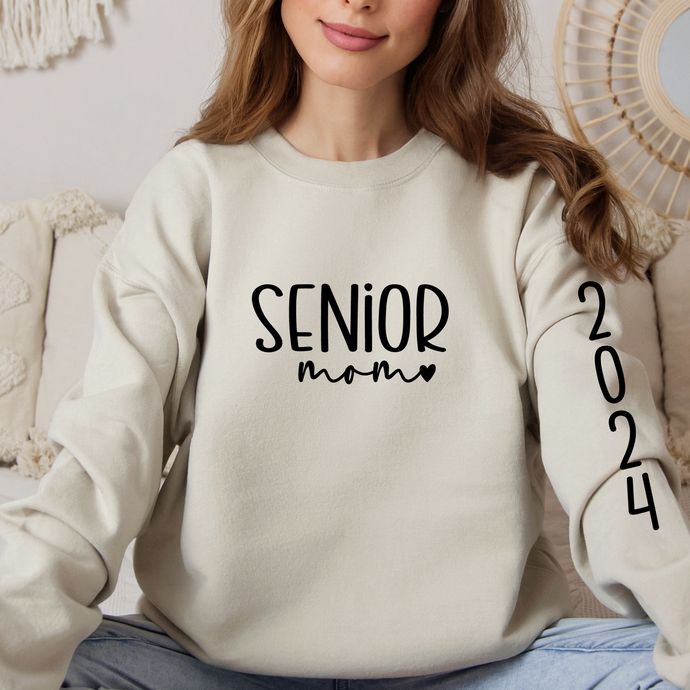 Senior Mom Sweatshirt, Senior Mom Shirt, Custom Sleeve Class of 2024, Senior Mom 2024 Graduation Shirt, Senior Mom Squad, Senior 2024 shown in sand