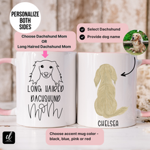 Load image into Gallery viewer, Personalized Dachshund Mug - long haired dachshund - cream dachshund - doxie mom
