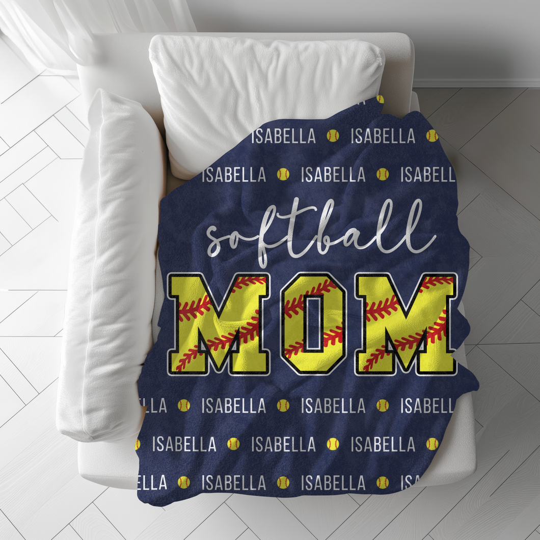 softball mom blanket shown in navy