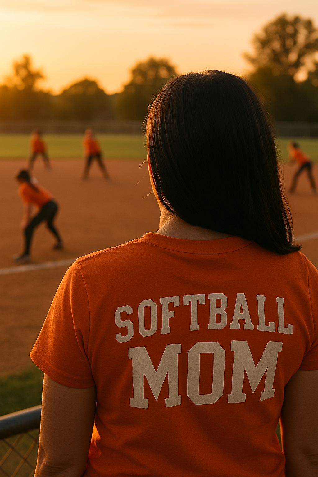 Softball Mom watching her daughter's softball team
