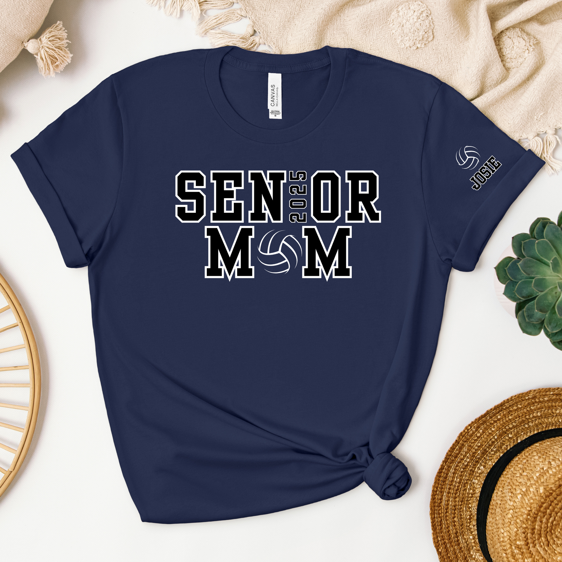 Custom Senior Volleyball Mom Shirt Name on Sleeve Volleyball Shirt Volleyball Dad Shirt Volleyball Gifts Matching Shirts Volleyball tshirt Volleyball Mom and Dad Shirts Volleyball tshirt family shown in navy