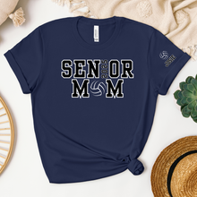 Load image into Gallery viewer, Custom Senior Volleyball Mom Shirt Name on Sleeve Volleyball Shirt Volleyball Dad Shirt Volleyball Gifts Matching Shirts Volleyball tshirt Volleyball Mom and Dad Shirts Volleyball tshirt family shown in navy
