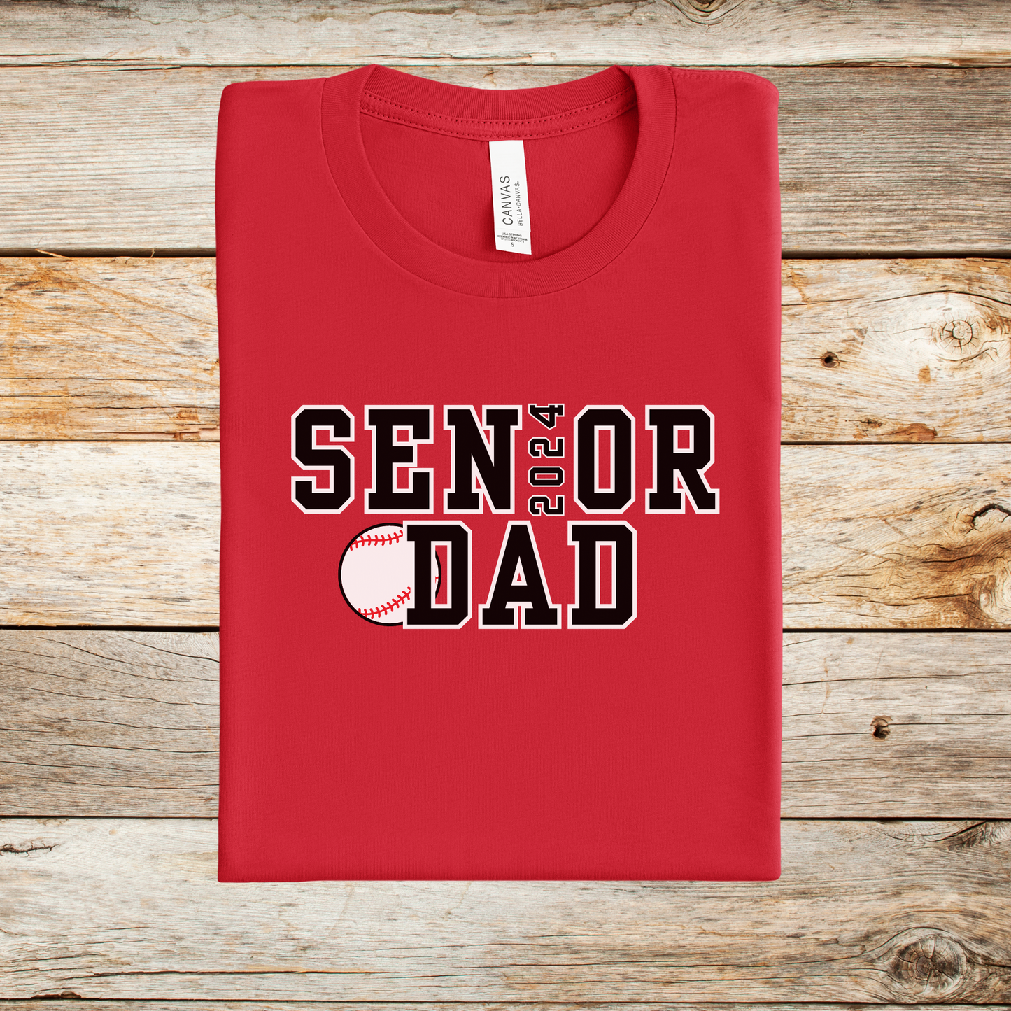 2024 Senior Baseball Dad Shirt shown in red