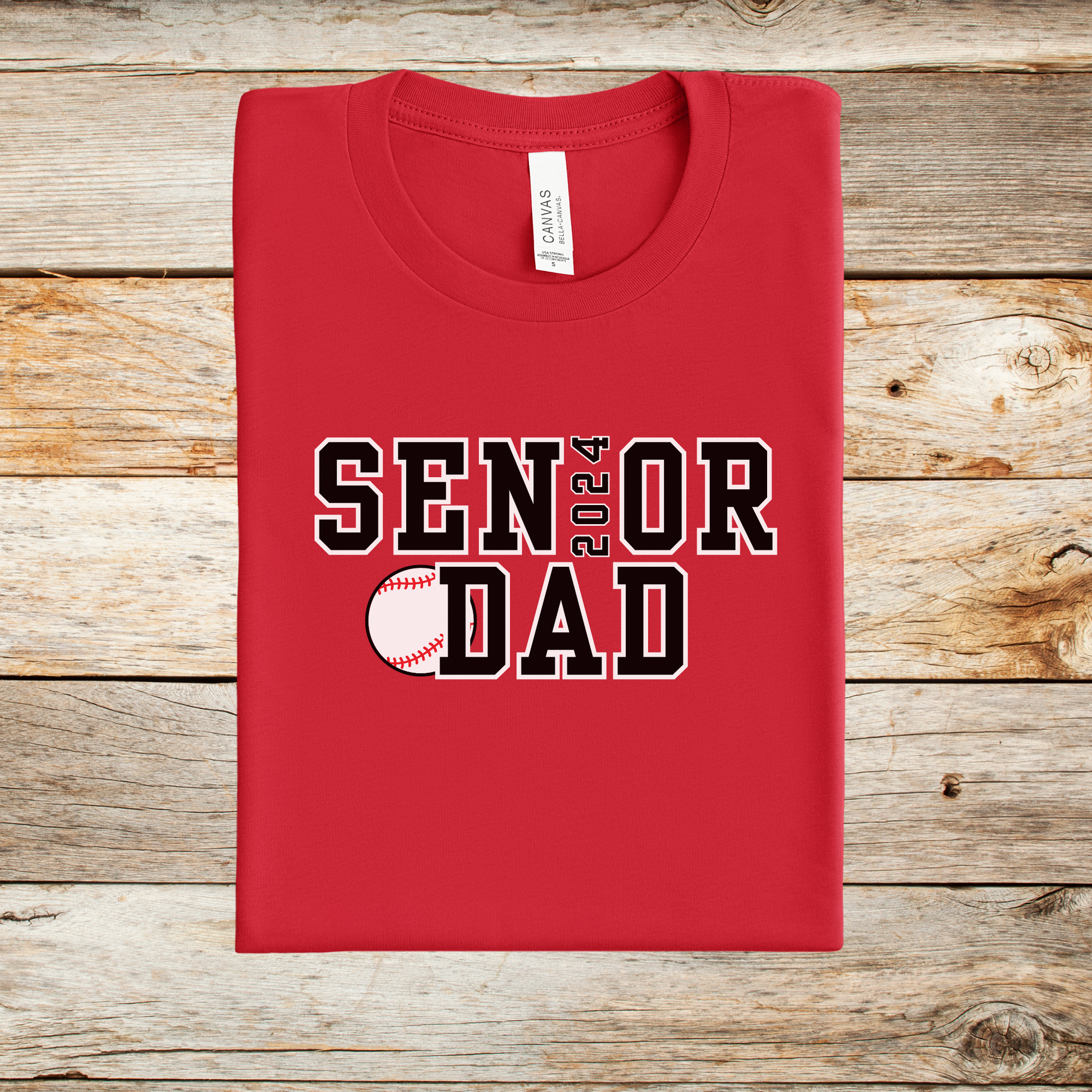 2024 Senior Baseball Dad Shirt shown in red