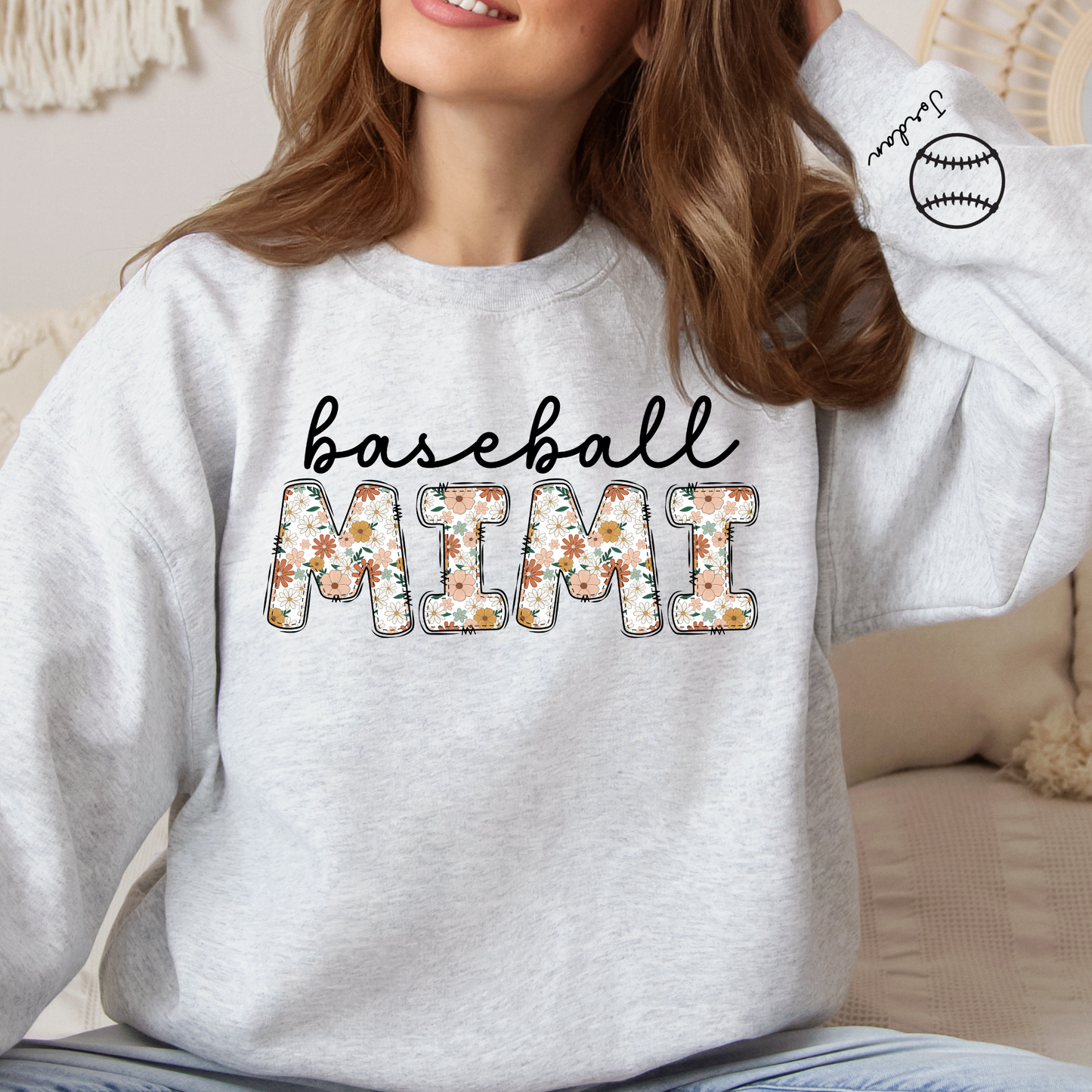 Custom Baseball Mimi Sweatshirt with Kid Name on Sleeve