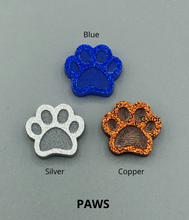 Load image into Gallery viewer, paw earring color choices - blue paw, silver paw, or copper paw
