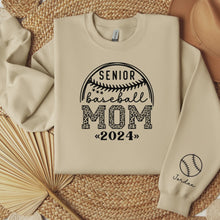 Load and play video in Gallery viewer, Custom Senior Mom Baseball Sweatshirt with Personalized Name on Sleeve for Senior 2024 shown in ash
