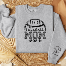 Load image into Gallery viewer, Custom Senior Mom Baseball Sweatshirt with Personalized Name on Sleeve for Senior 2024 shown in sport grey

