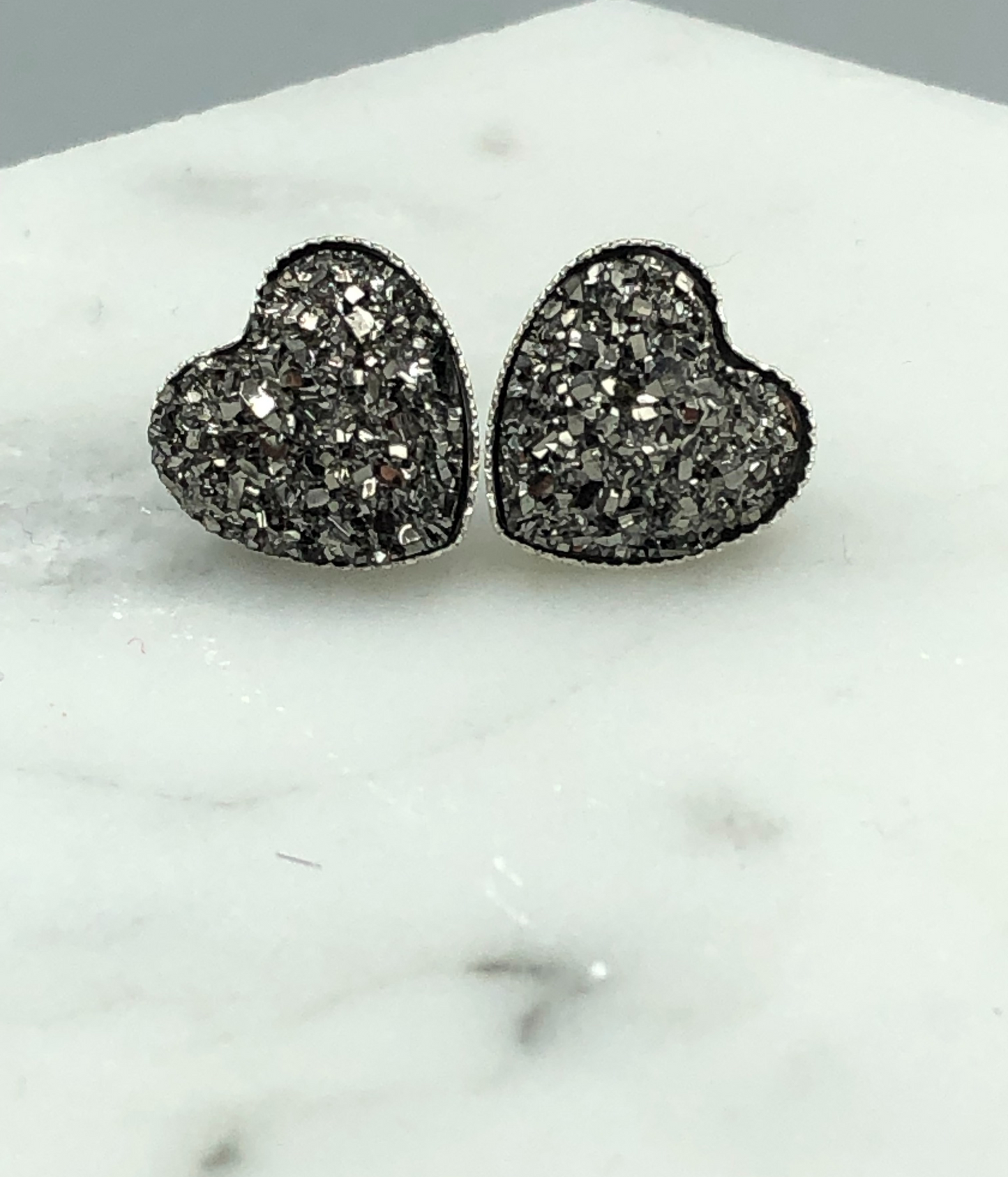 Mom "Strong Important Beautiful Worthy Loved" Druzy Heart Earrings