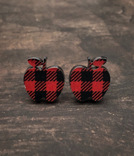Load image into Gallery viewer, Math Teacher Gift - plaid apple earrings
