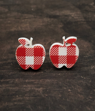 Load image into Gallery viewer, Math Teacher Gift - plaid apple earrings
