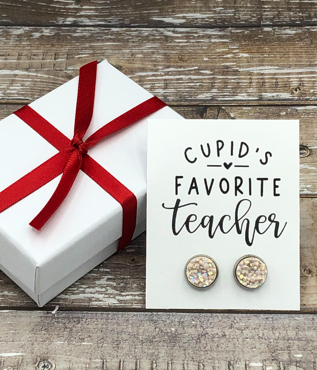 Cupid's Favorite Teacher Earrings - shown in champagne