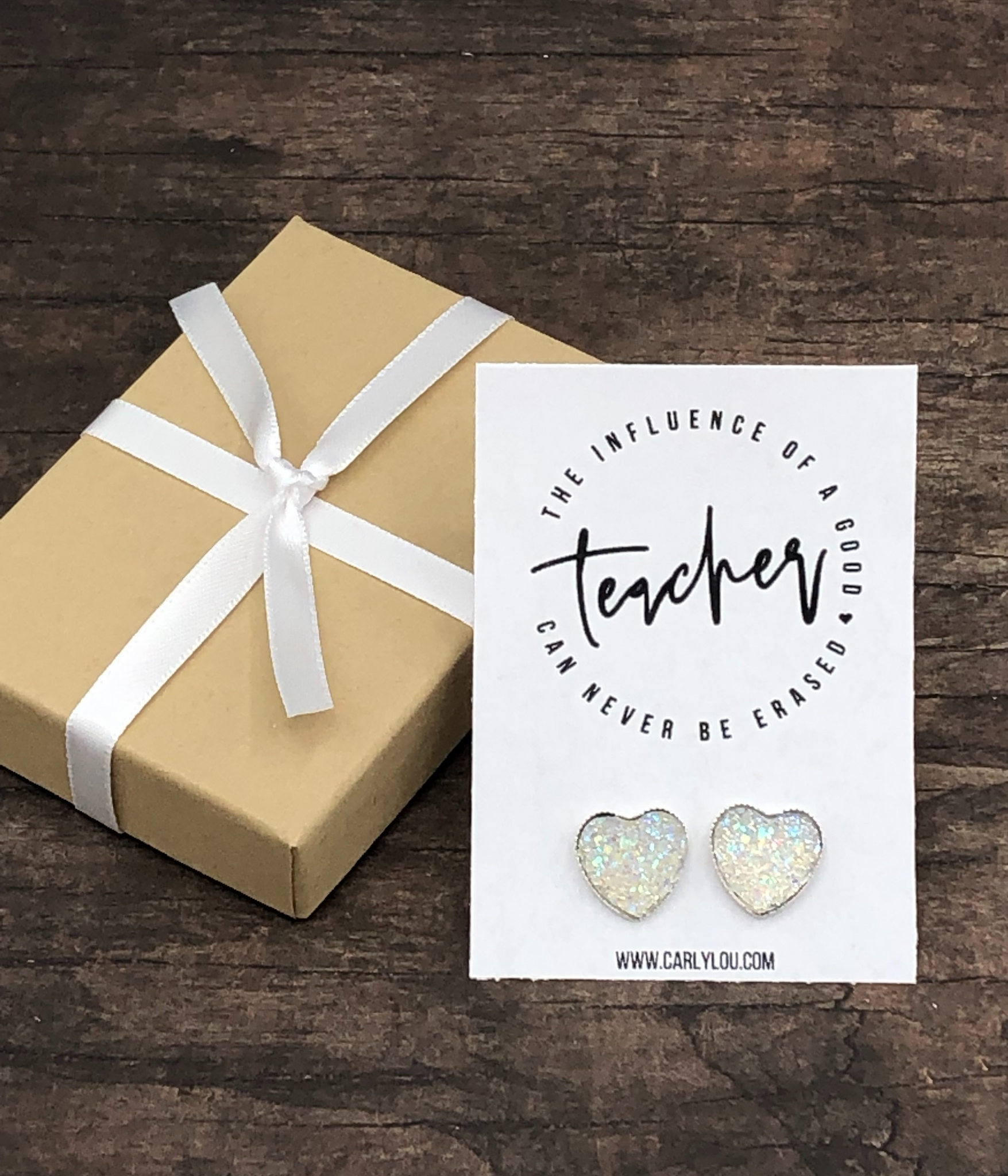Teacher Appreciation Valentine's Day Heart Earrings Gift · Lead & Nickel Free, Hypoallergenic · Box & Ribbon · Personalized Card · US