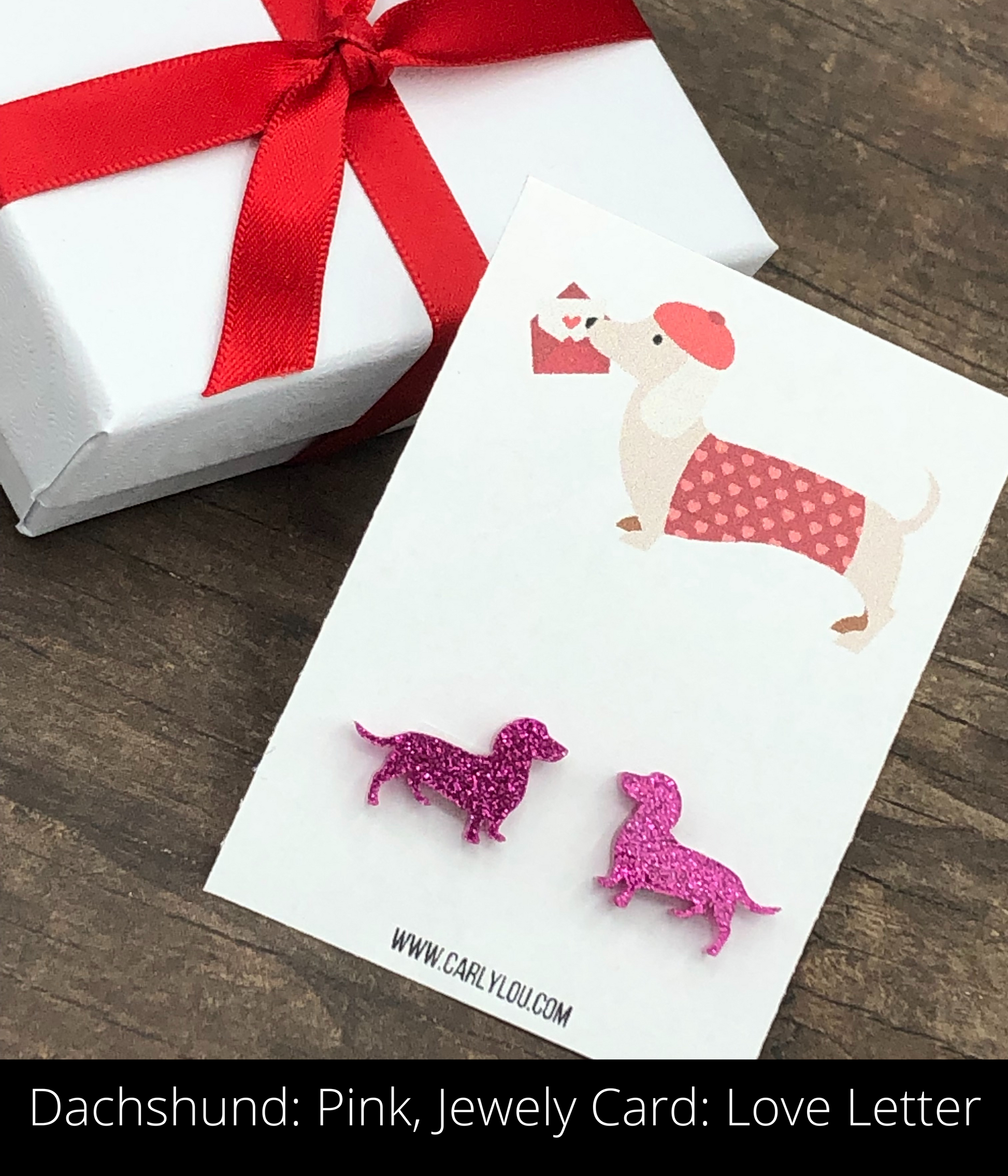 dachshund dog earrings for dog lover in pink