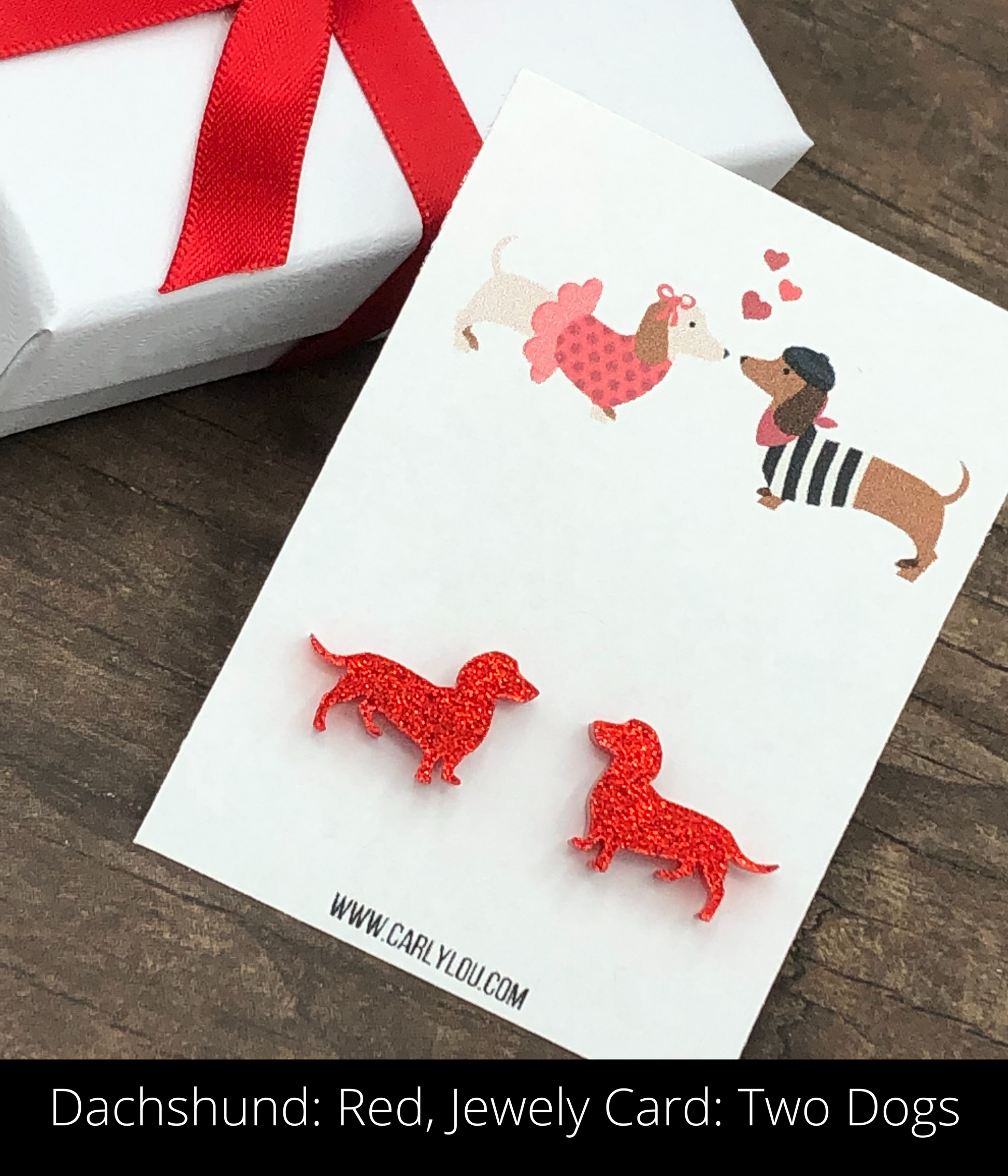 dachshund dog earrings for dog lover in red